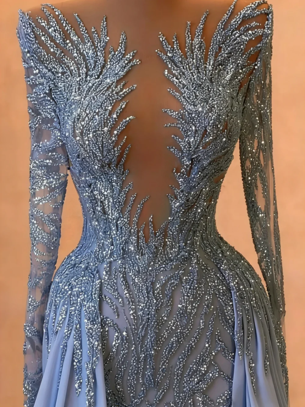 Charmante Perlen-Meerjungfrau-Abendkleider mit tiefem V-Ausschnitt, langen Ärmeln, Ballkleider, Pailletten, Promi-Party, individuell gestaltet