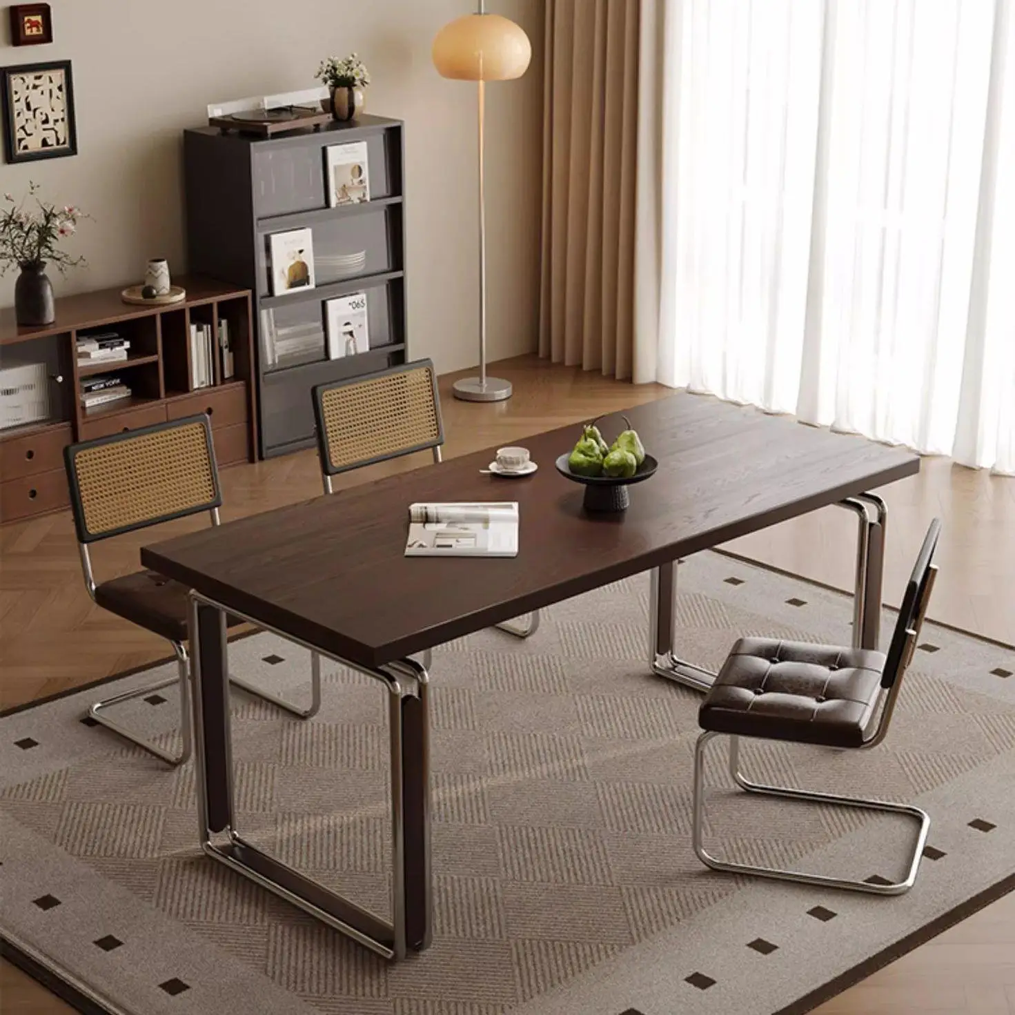 Dining table, home small apartment desk, rectangular white ash wood desk, workbench