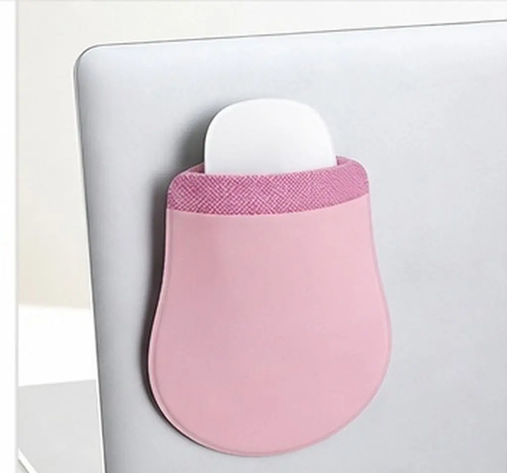 2Pcs Mouse Storage Bag Self-Adhesive Elastic Mouse Cover Carrying Sleeve Laptop Travel Office Pink Adhesive Pocket