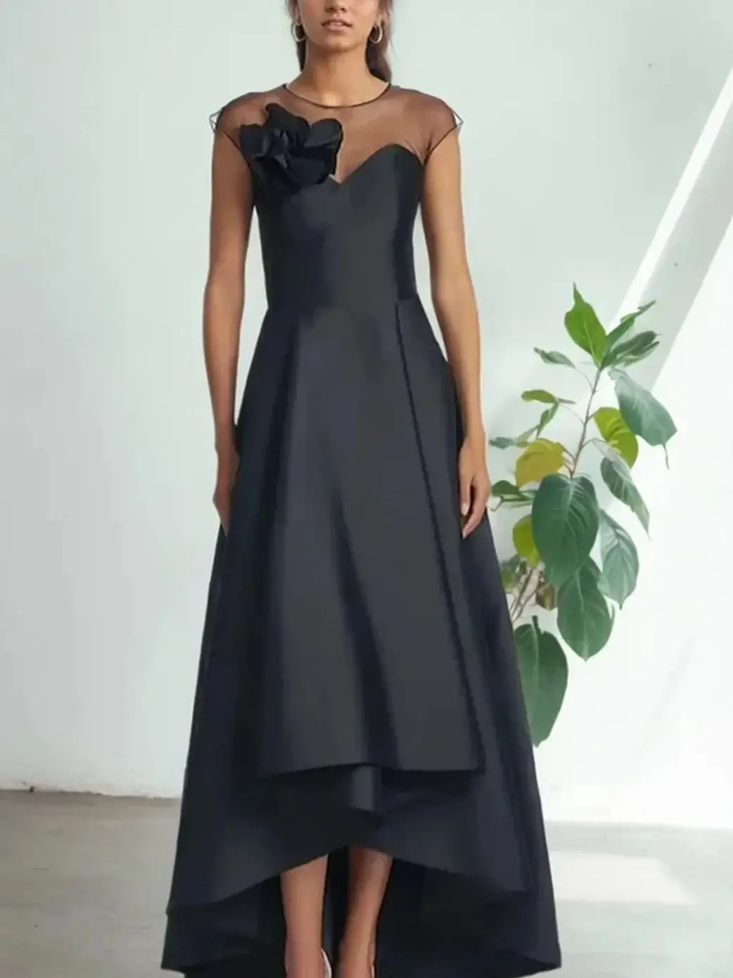 

Elegant A-Line Evening Dress Satin Jewel Neck Cap Sleeve Shouder Flower Asymmetrical Wedding Guest Dress 2025 free customized