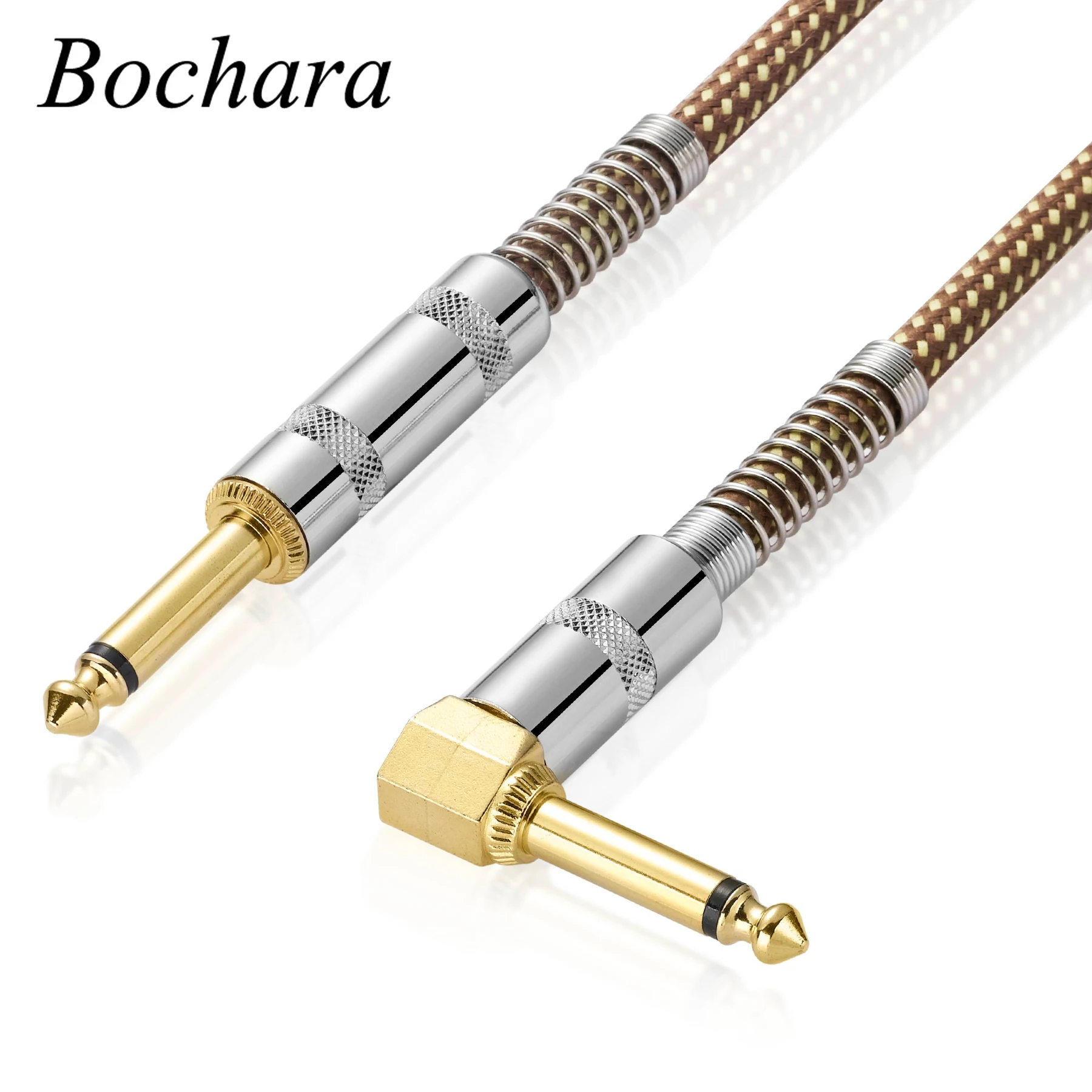 Bochara Braided 1/4'' Jack 90degree 6.5mm to 6.5mm Audio Mono Cable Gold Plated For Electric Guitar Mixer Amplifier 1.5m 3m 5m