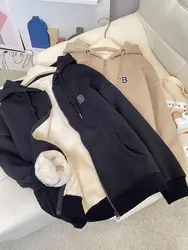 Sudadera con capucha de Cachemira de cordero para mujer, chaqueta con cremallera gruesa y cálida, suelta y de felpa, de alta calidad, para invierno, nueva