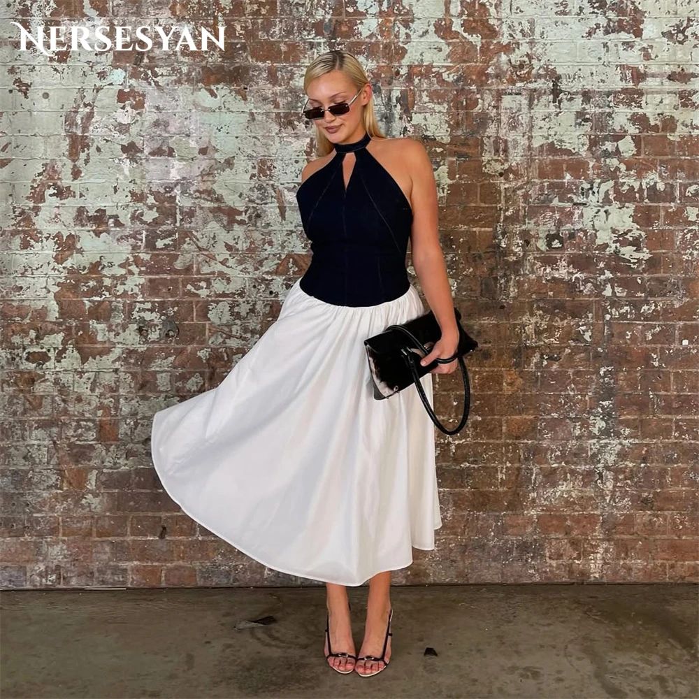 

Nersesyan Элегантные мини-платья для выпускного вечера Холтер трапециевидной формы чайной длины вечернее платье без рукавов с открытой спиной и открытыми плечами торжественное платье по индивидуальному заказу