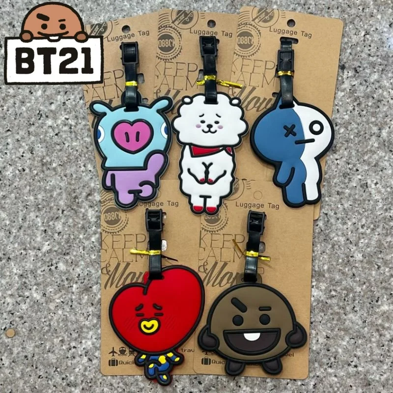 

Креативные бирки для багажа серии BT21 с милыми и оригинальными мультяшными узорами, новые модные портативные бирки для путешествий для мужчин и женщин.