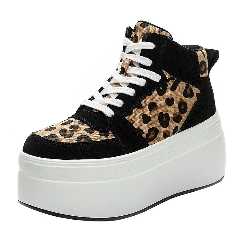 

8CM Platform Wedge Sneakers Shoes Women Sexy High Top Leopard Print Women Casual Shoes Fashion Sneakers Spring Warm Fur Winter