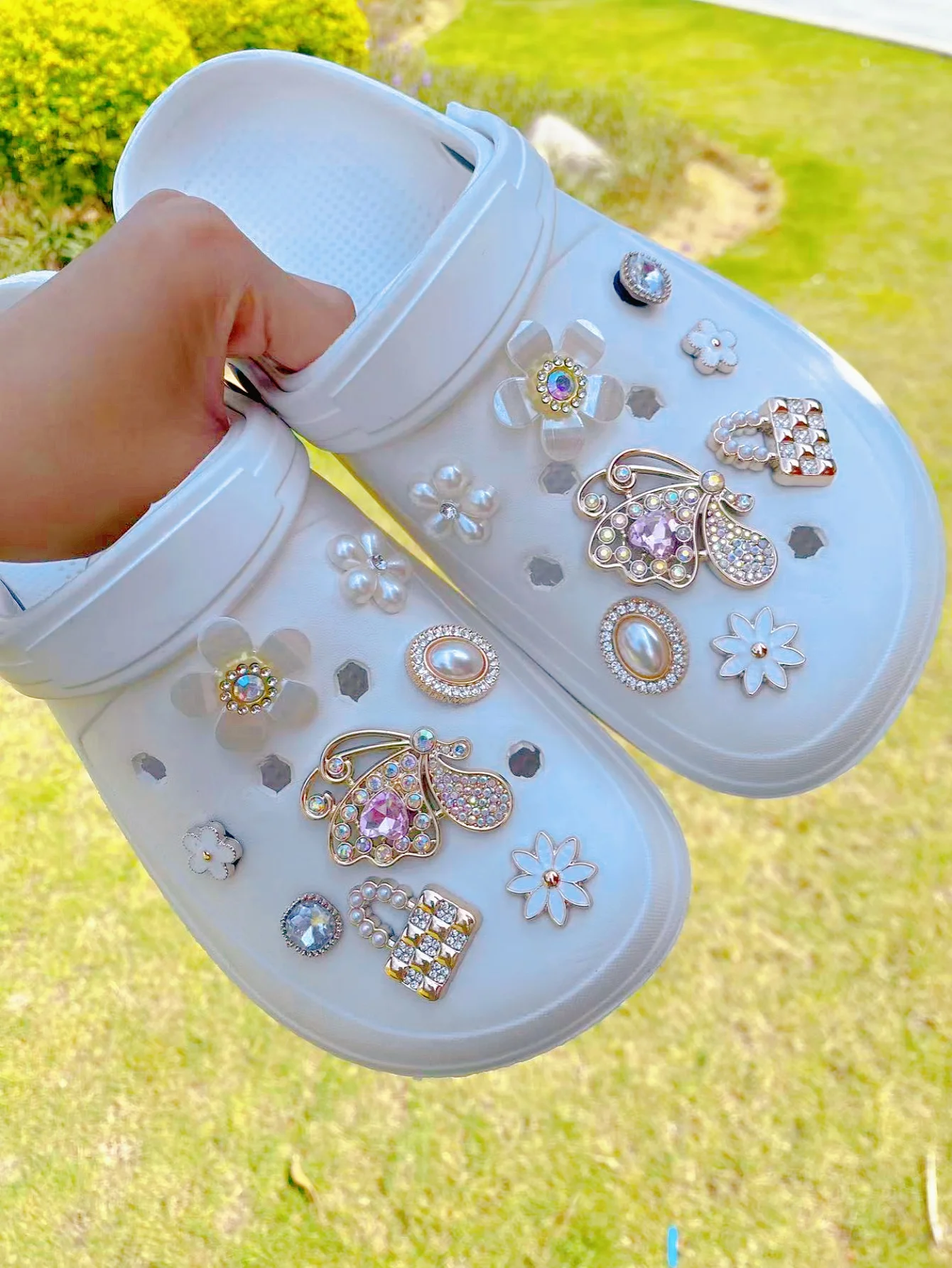 16 half-sided pink diamond butterfly, flower, bag and other DIY shoe buckle decorations, multi-functional shoe clip accessories