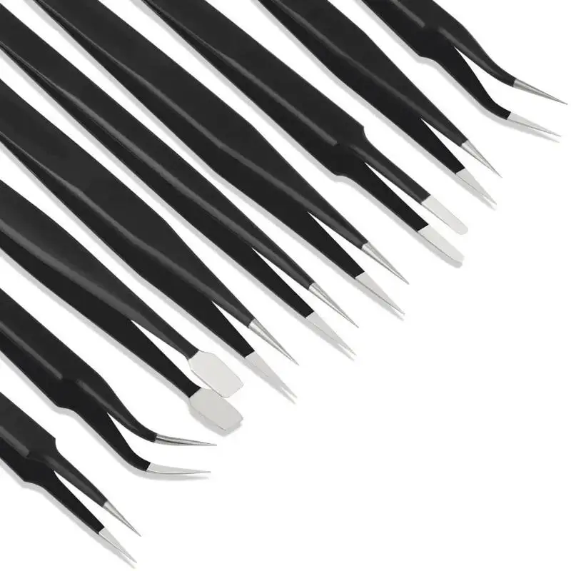 Precision Industrial Stainless Steel Tweezers Set Anti-Magnetic for Electronic Component Repair DIY Craft Home Use