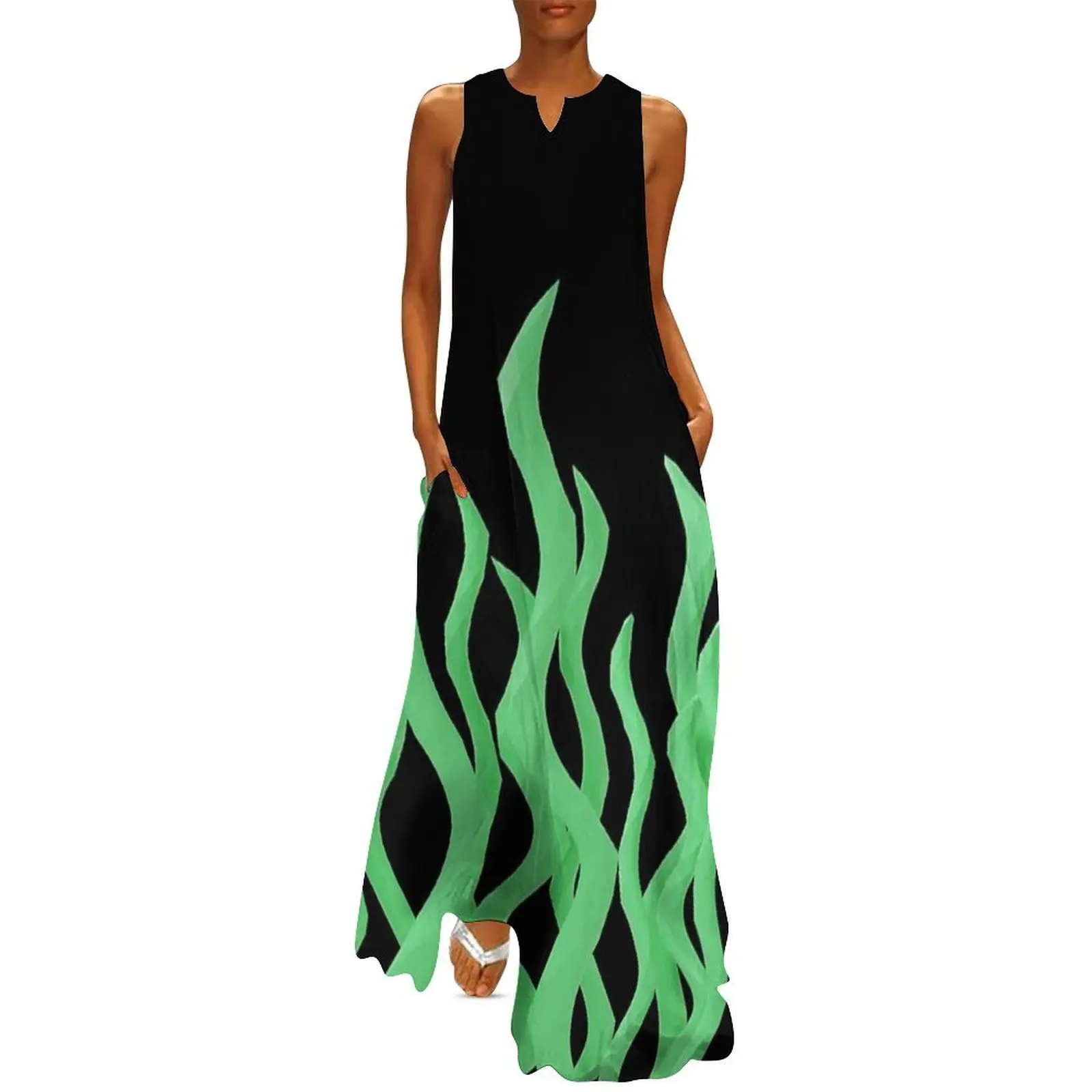 

Green Kelp on Black Long Dress cocktail dresses dress for woman summer dress woman 2025 trendy Bride dresses