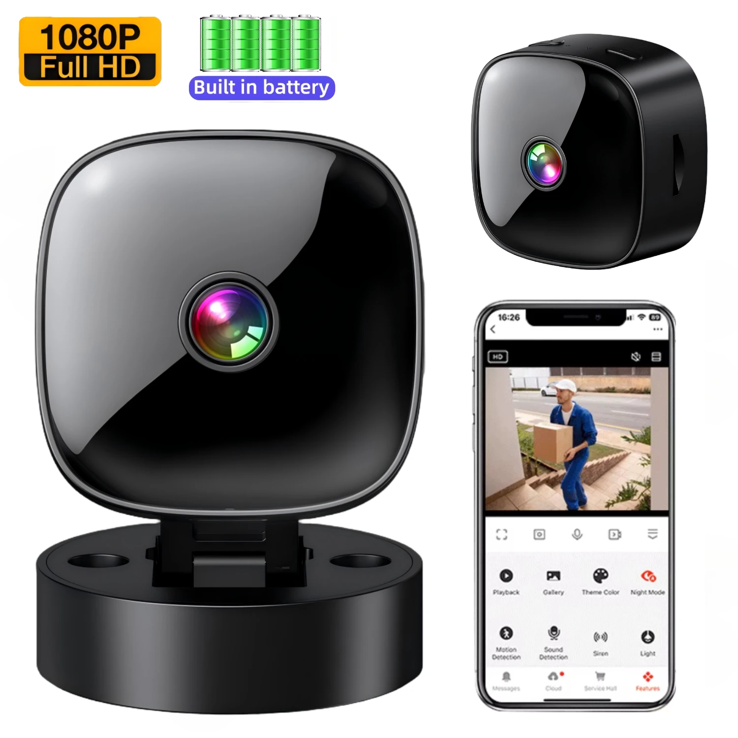 

Мини-камера 1080P, Wi-Fi, регулируемая на 360°, магнитная веб-камера, домашняя камера ночного видения со встроенным аккумулятором, внутренняя беспроводная IP-камера