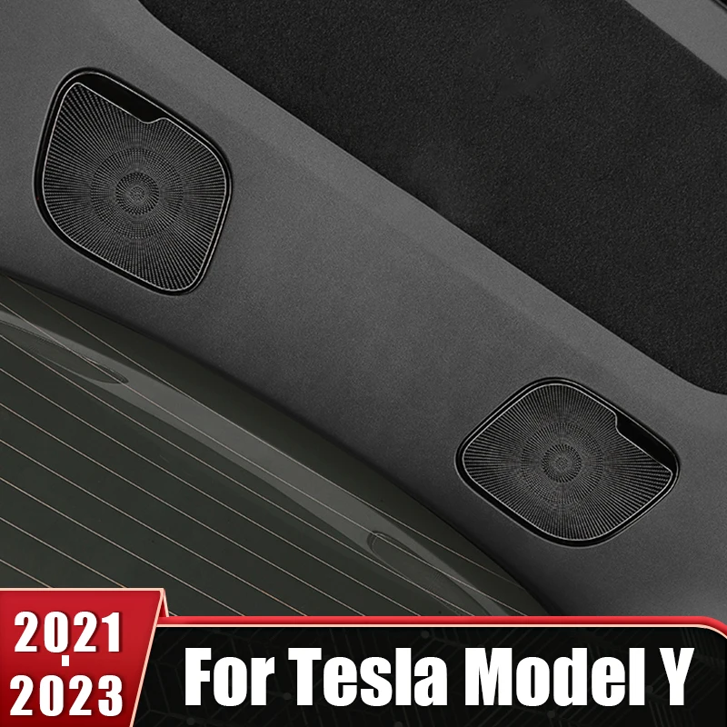 For Tesla Model Y ModelY 2021 2022 2023 Stainless Car Rear Trunk Tweeter Horn Cover Decorated With Sequins Speaker Trim Stickers