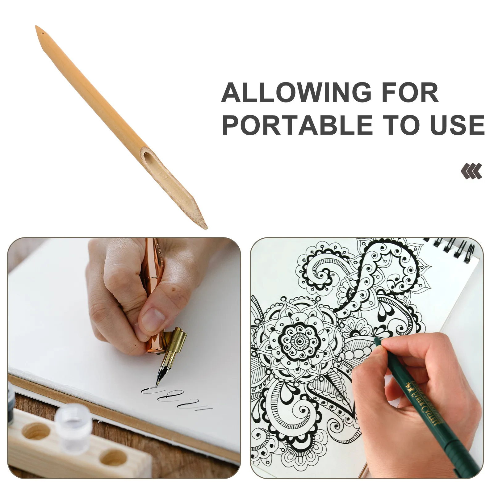 Eco Friendly Bamboo Dip Pen Calligraphy Tool with Slanted Flat Nib Ink Dipping Groove for Chinese Japanese Writing Drawing view 6