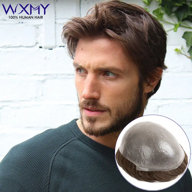 

Men's Capillary Prosthesis 0.04-0.06mm Thin Skin Male Hair Prosthesis Human Hair Wigs For Men Natural Hairline Man Wig Systems