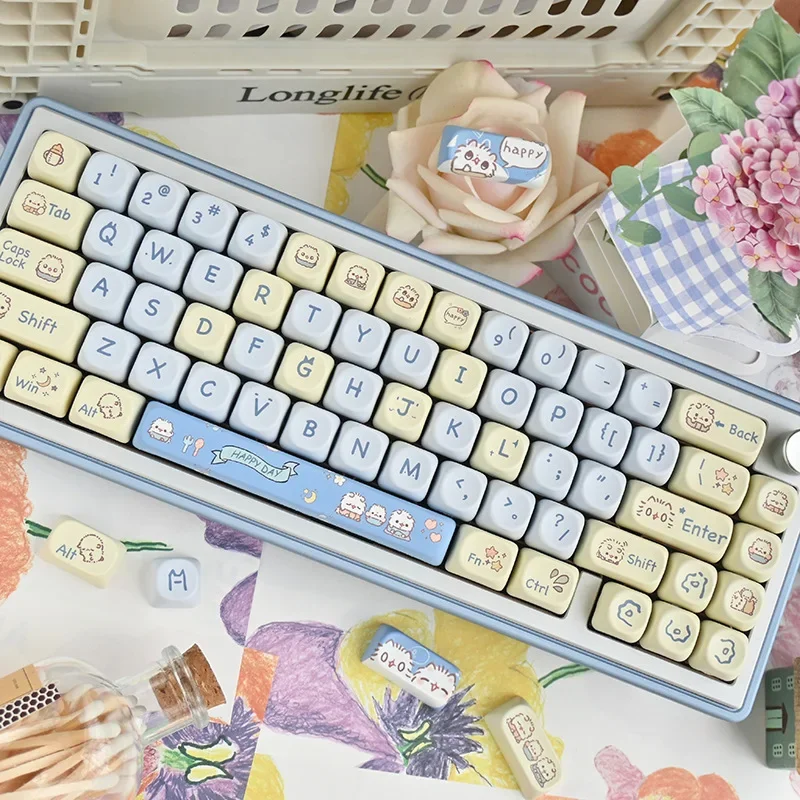Blue kitten single-sided hot sublimation MOA highly personalized theme customization mechanical keyboard keycap connection custo