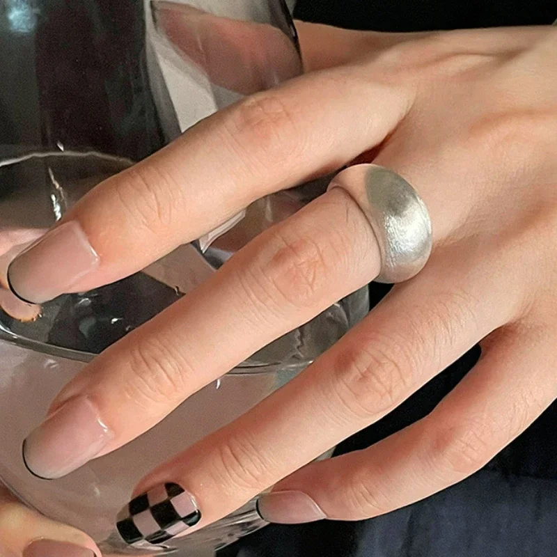 خاتم بيضاوي بسيط كبير من الفضة الإسترليني للنساء ، مجوهرات أصابع عتيقة ، خاتم مفتوح قابل للتعديل ، هدية حفلة عيد ميلاد ، بيضاوي فريد