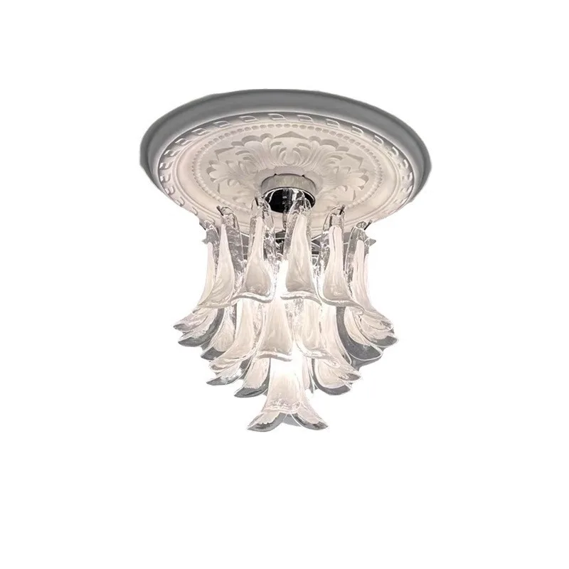 

French antique villa duplex stairs light luxury cloud glass chandelier American retro living room dining room bedroom light