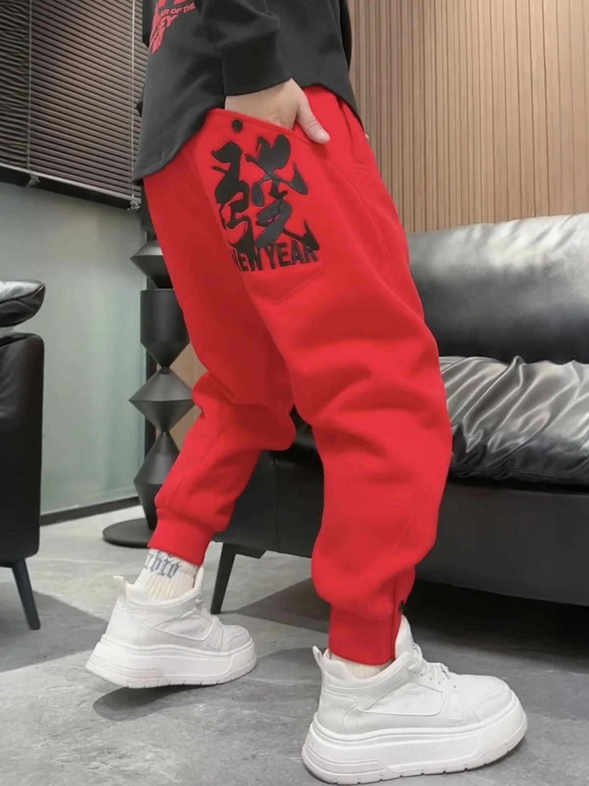 

Зимние брюки Luy с вышивкой, спортивные спортивные штаны, мужские универсальные повседневные длинные брюки на подкладке, молодежные модные хлопковые штаны