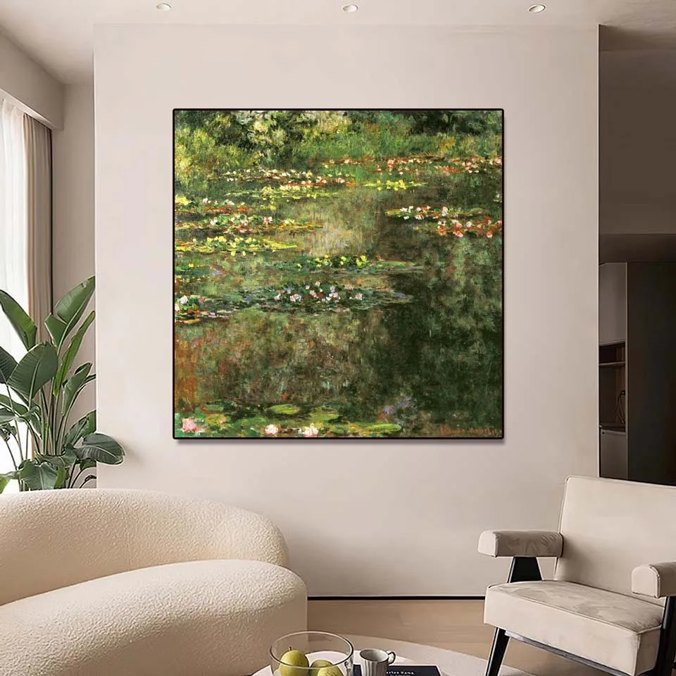 لوحات كلود مونيه، زنابق الماء، لوحة زيتية للمناظر الطبيعية على القماش، نسخة طبق الأصل من اللوحة العالمية الشهيرة المرسومة يدويًا، فن الديكور المنزلي #2