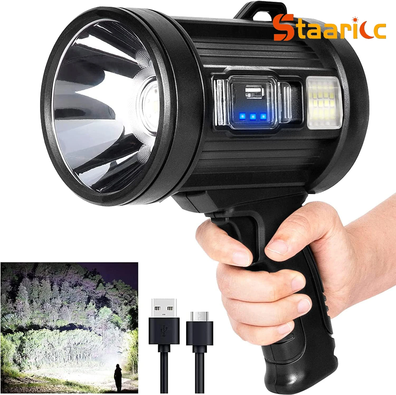 900000LM Rechargeable Led Spotlight Waterproof Handheld Large Flashlight Most Powerful Outdoor Solar Spotlights Searchlight