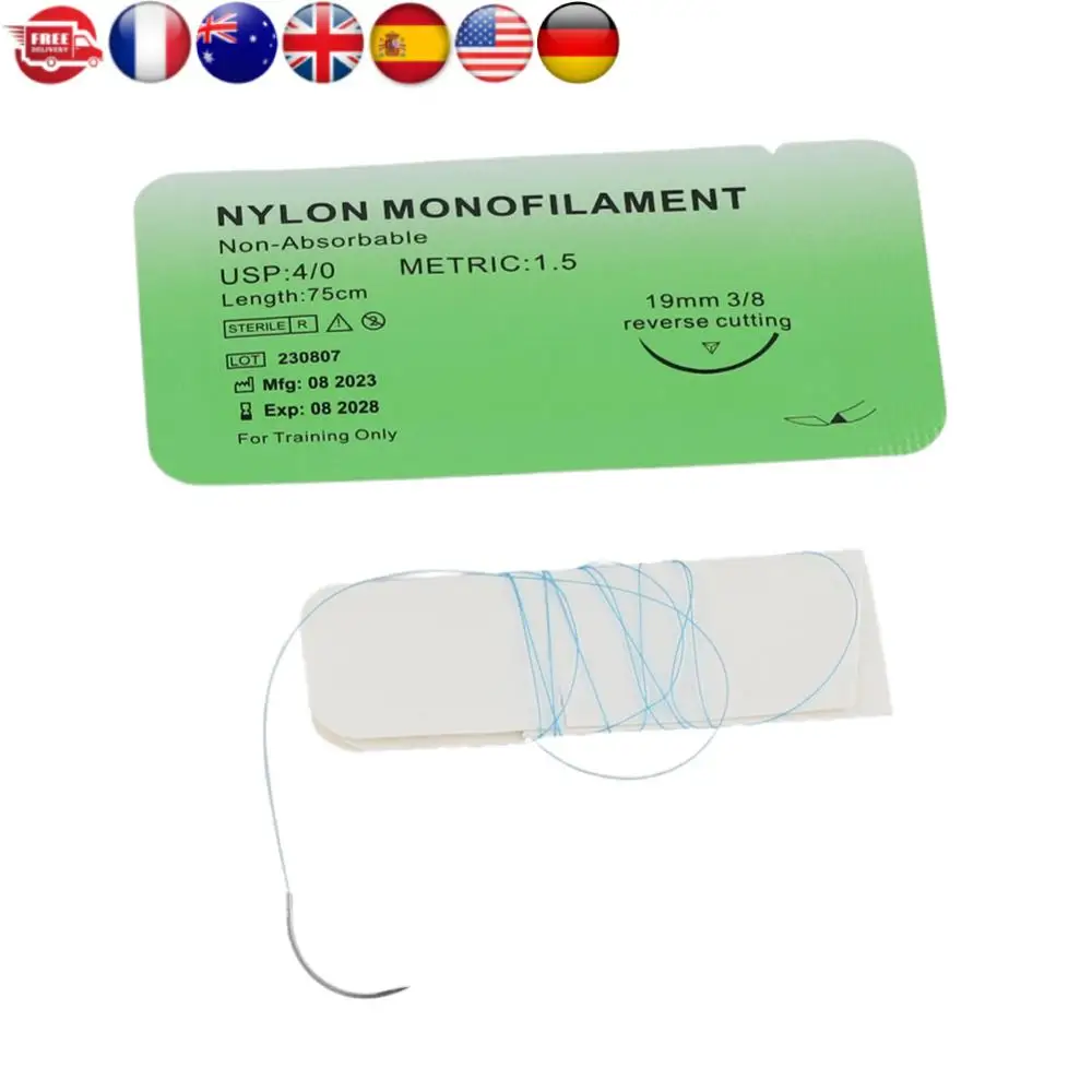 4/0 Veterinary Practice Suture Kit Nylon Silk Surgical Simulation Suture Non-injured for Medical Students Education