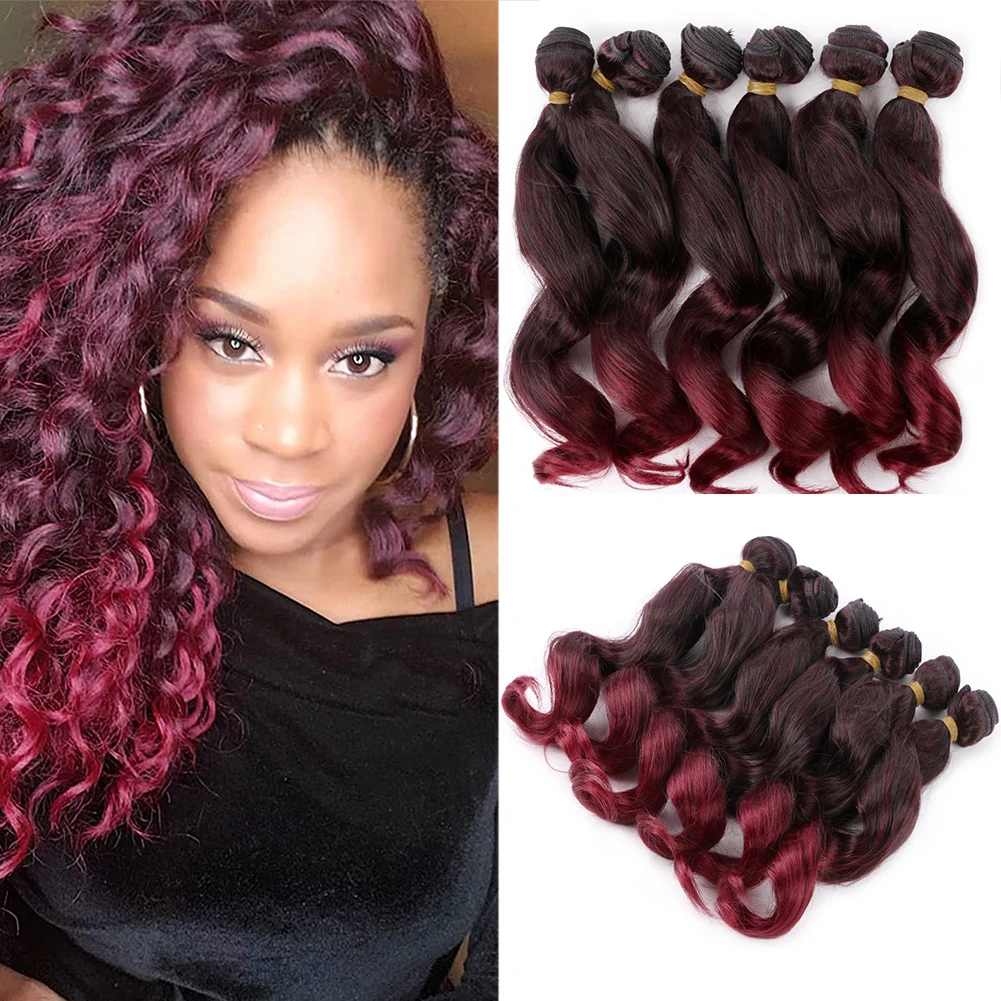 Loose Deep Wave Bundles Synthetic Hair Weft For Women 14 18 Inches 6 Bundles Loose Curly Weaving Extensions