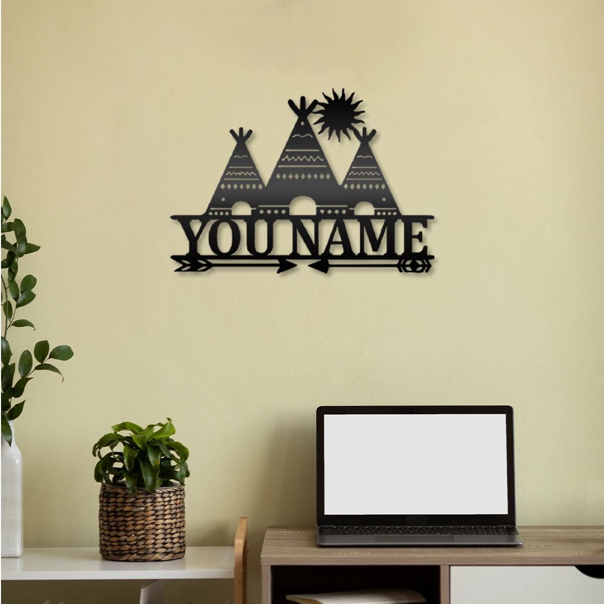 1pc Thatched cottage sun creative Customized Name Metal Wall Signs Iron Wall Plaque for restraunt