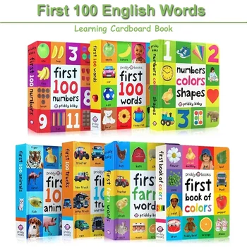 子供のための英語の単語学習本,動物,数字,言語,教材,写真,段ボールの本,モンテッソーリ,100
