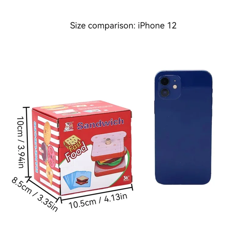 TEMIKIDS الأطفال التظاهر اللعب المطبخ ألعاب خشبية همبرغر ساندويتش محاكاة الغذاء مطابقة ألعاب مونتيسوري التعليمية Sta