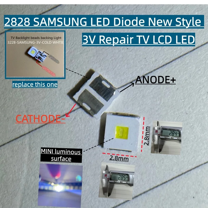 SAMIROB 100 Stück SPBWH1322S1KVC1BIB Spezielle LED-Hintergrundbeleuchtung Flip-Chip-LED 1,5 W 3 V 3228 2828 Kaltweiße TV-Anwendung für SAMSUN – Detail 1