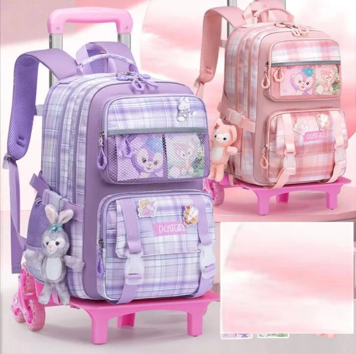 17 Inch Children School Wheeled Backpack Student Trolley Backpack School Trolley Bags for Girls School Rolling backpack Bag