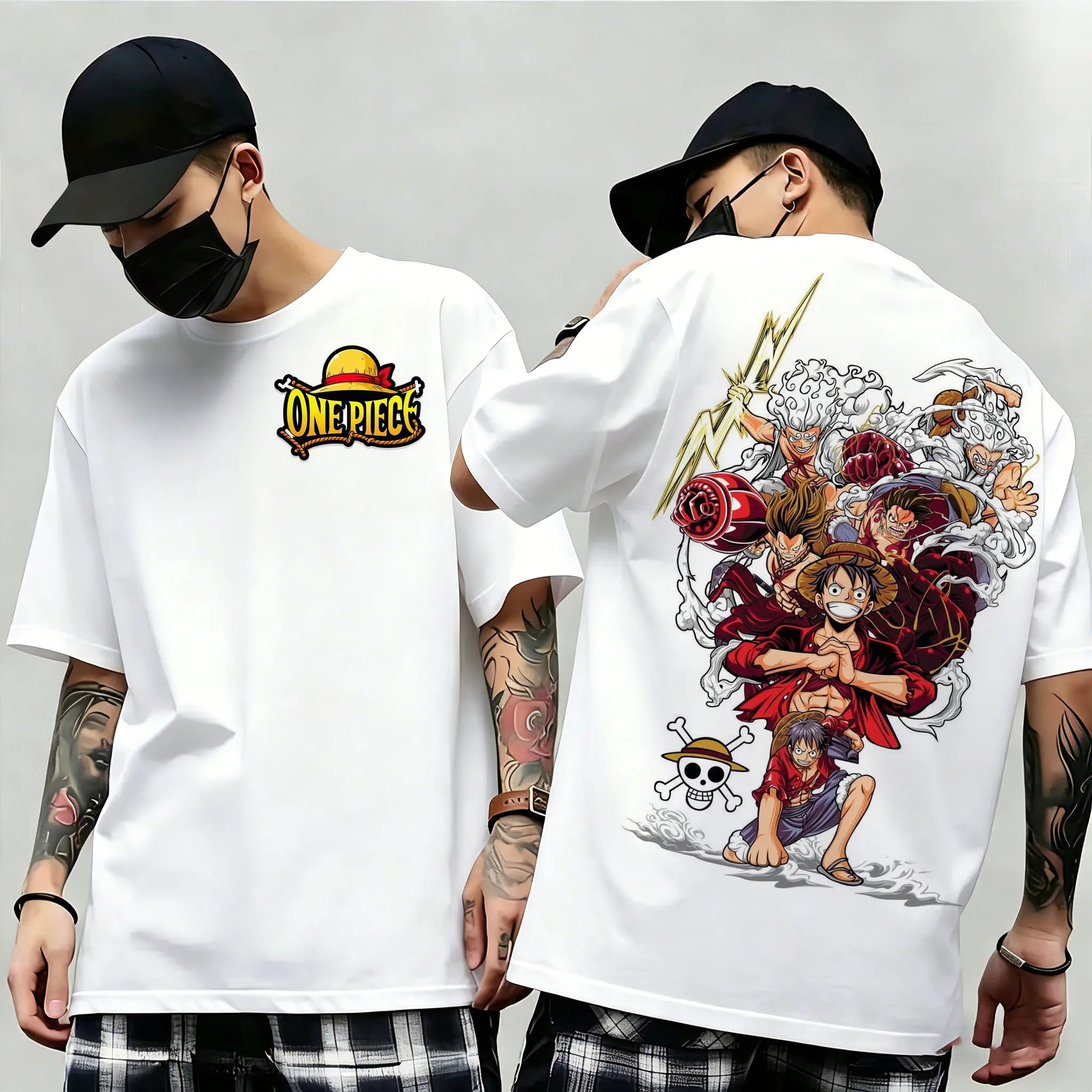 One Piece Summer Men's T-shirt Anime Roronoa Zoro Autumn Boys' Children's Short-sleeved Punk Loose Trendy Parent-child Outfit