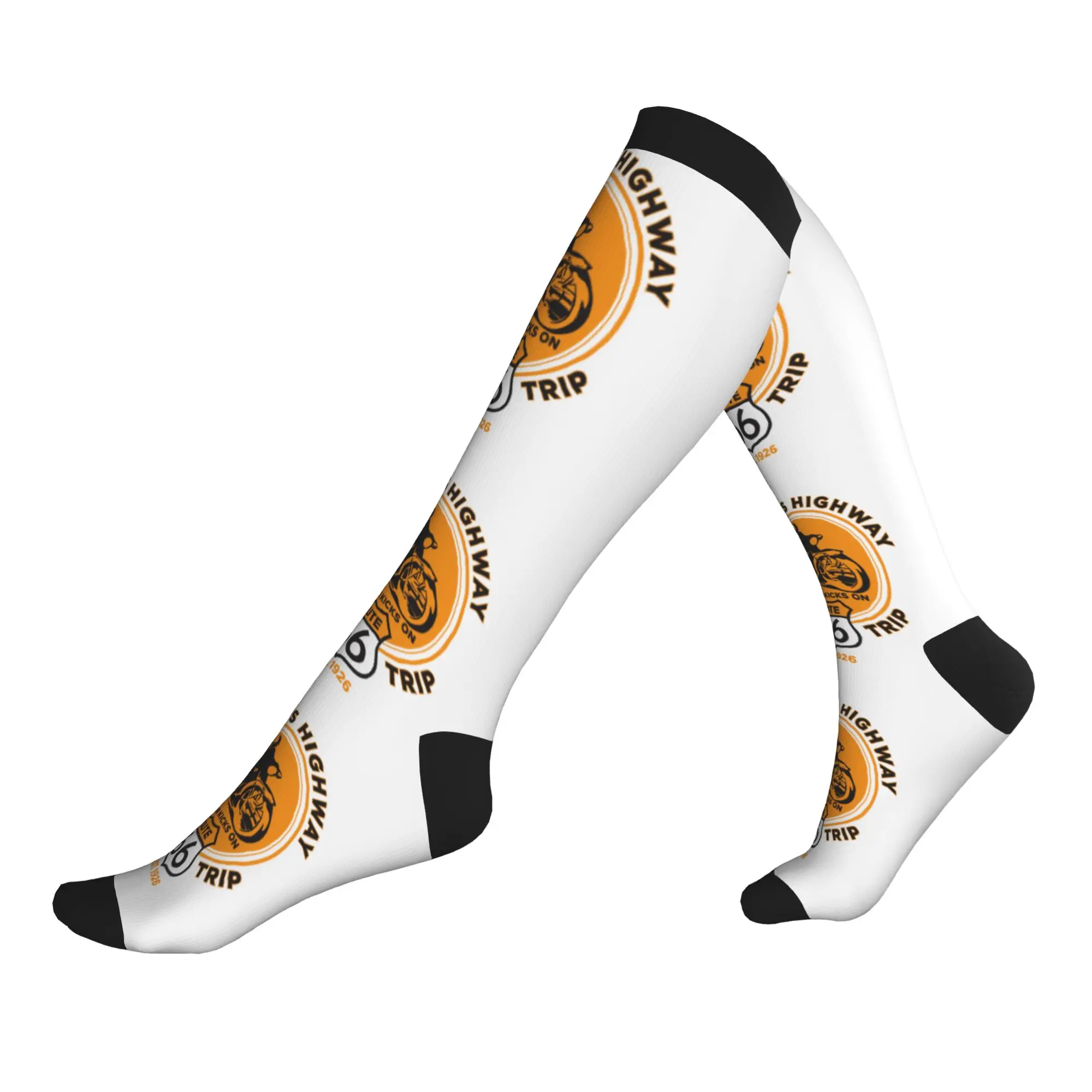 Route 66 Road Trip Vintage Adventure Men's Sports Compression Socks Unisex Fun 3D Printed  Dress Socks