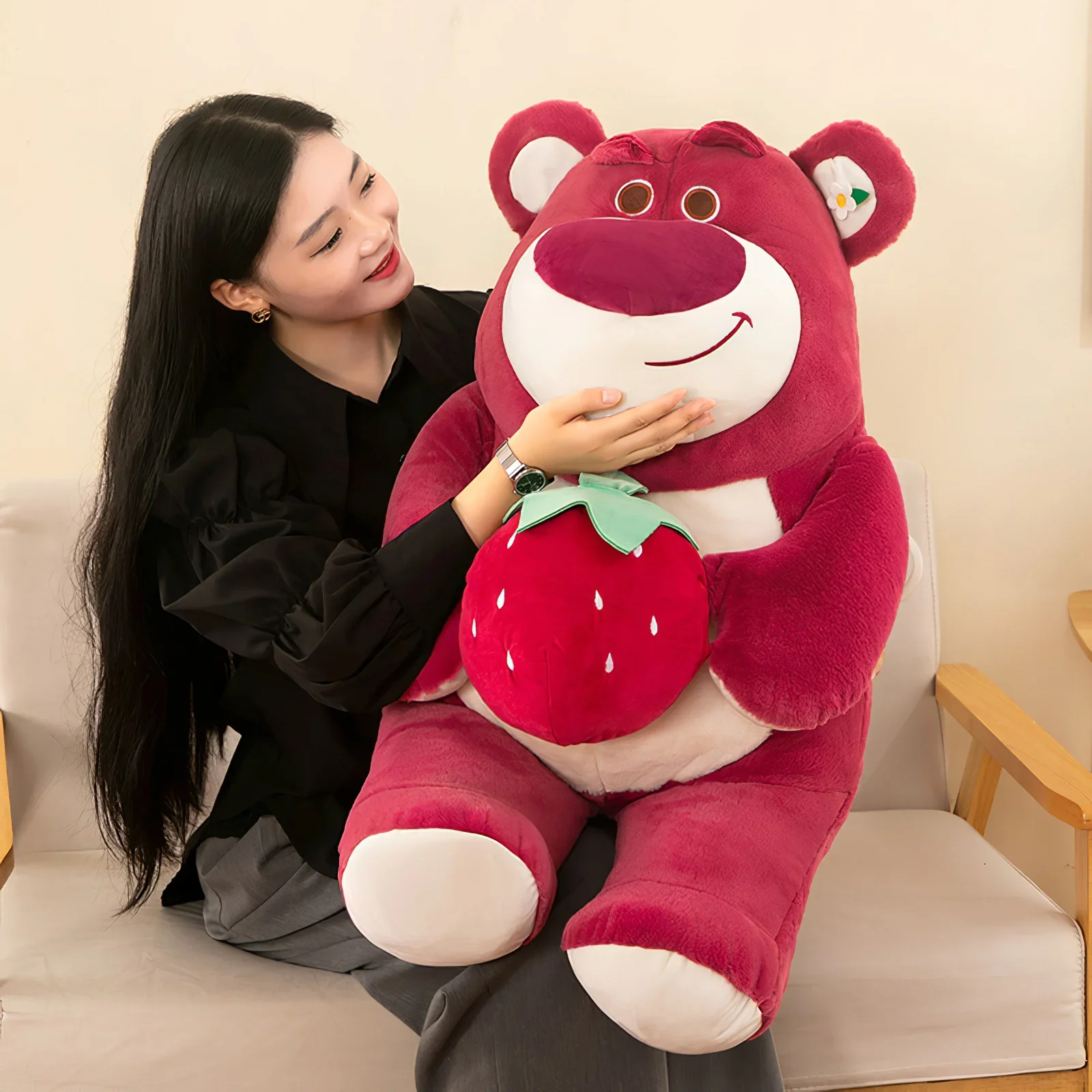 60cm Cartoon Toy Story Lotso Plush Toy Kawaii Strawberry Bear Soft Stuffed Doll Cute Sleep Pillow Large Size Girls Birthday Gift