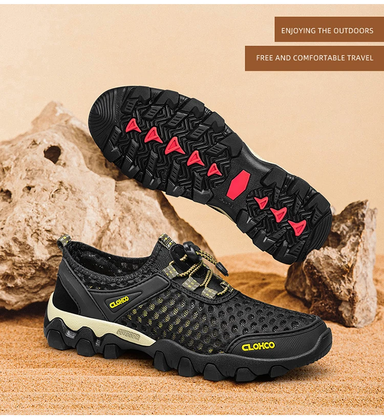CLOHOO Mesh Shoes Thick Rubber Sole Handmade Cold Glue Casual Outdoor Sports Men's Shoes Breathable Comfortable Summer Sandals
