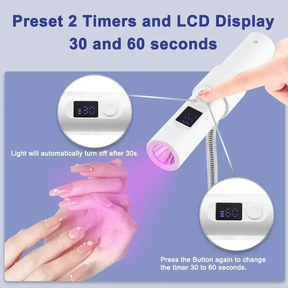 UV Lamp for Nail 2 in 1 Nail Lamp Portable Nail Dryer Stand Hold Handheld UV LED Nail Lamp Mini Nail Drying Light for Home Salon