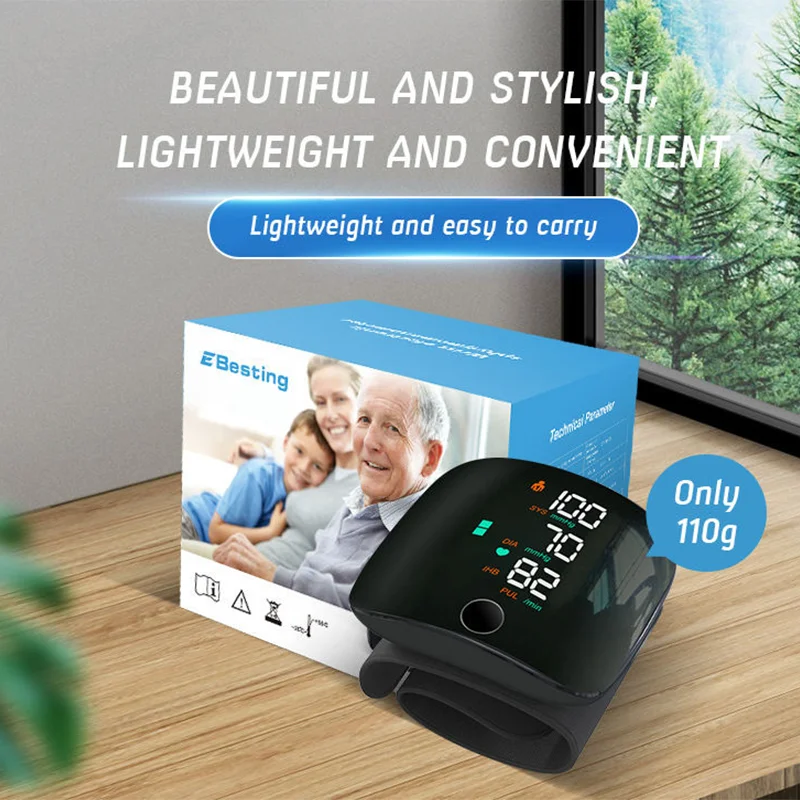 Wrist Type Blood Pressure Monitor Large Screen LED Fast Measurement Digital Tensiometer BP Tonometer Heart Rate USB Rechargeable