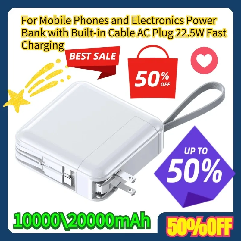 

For Mobile Phones and Electronics 10000\20000mAh Power Bank with Built-in Cable AC Plug 22.5W Fast Charging
