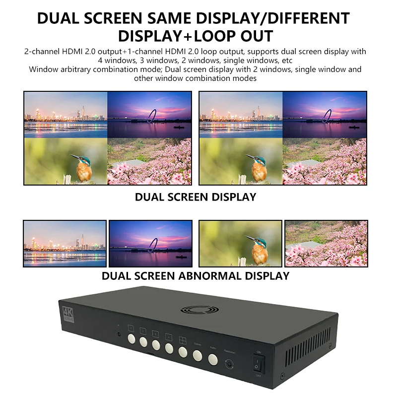 HD KVM Switch 4x1 Quad Multi Viewer 4 in 1 Out KVM HD Processor Screen Multiviewer senza soluzione di continuità per 4 PC condividi Mouse Keyboard 4 k60