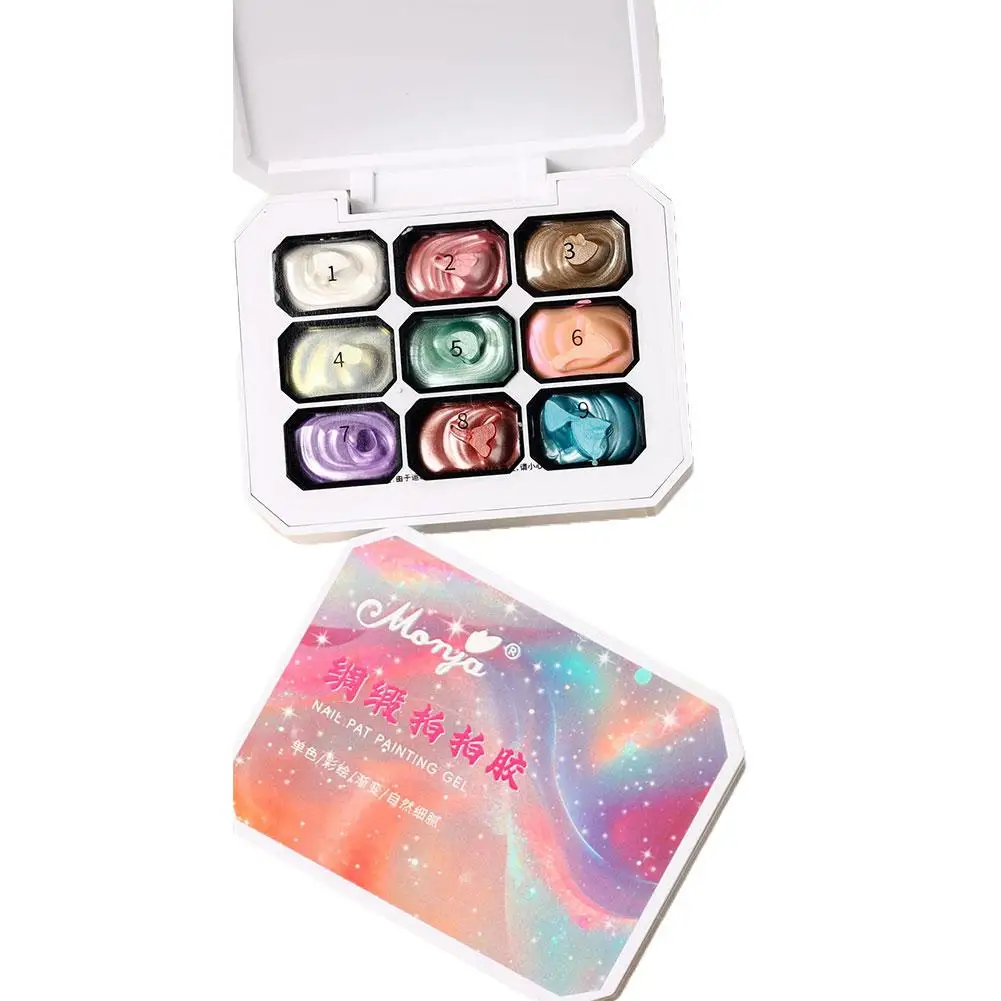 Professional Nail Tools Set 9 Colors Sexy Nail Art Pat Glue Set Pearlescent Fine Flashing Gradient Lasting Nail Pat Painting Gel