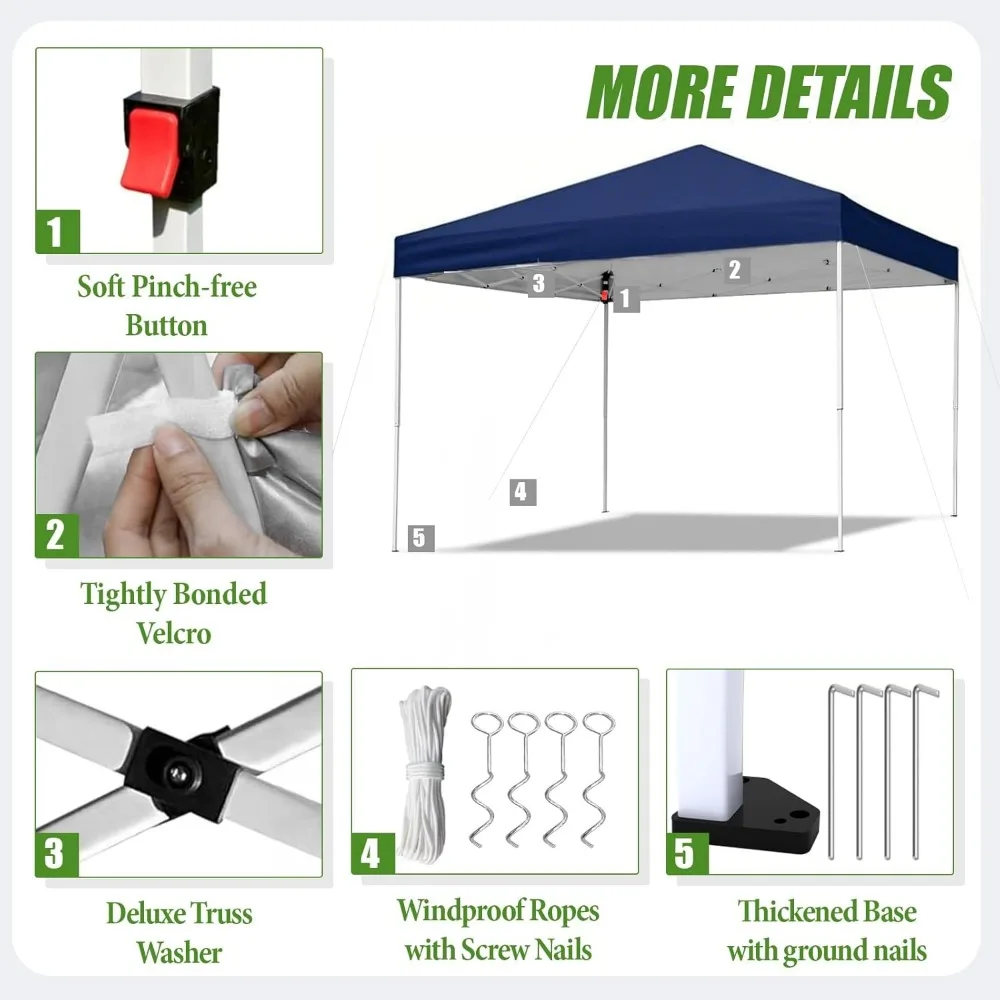 خيمة بمظلة منبثقة مقاس 10 × 10 شديدة التحمل مع حقيبة حمل للمأوى الشمسي في الهواء الطلق، مثالية للحفلات والمناسبات والتخييم