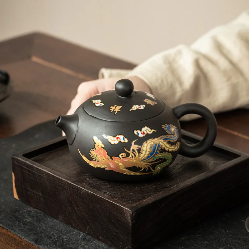 Hand-made Purple Clay Teapot Household 2024 Chinese Dragon Phoenix Color Changing Tea Pot Kitchen Drinkware KungFu Tea Pot