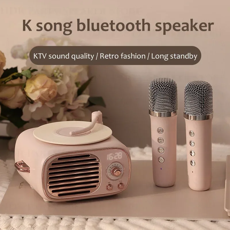 

Old Fashioned Vintage A Small Bluetooth Speakers With Clock Portable Mini Karaoke Machine Wireless Microphone For Singing 2024