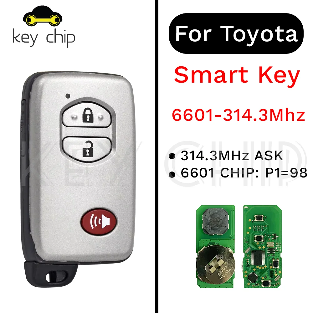 

Смарт-ключ 2 + 1btn для Toyota (TOY48) 314,3 МГц ASK 6601 ЧИП: P1 = 98 без ключа FCC HYQ14ACX 89904-35010