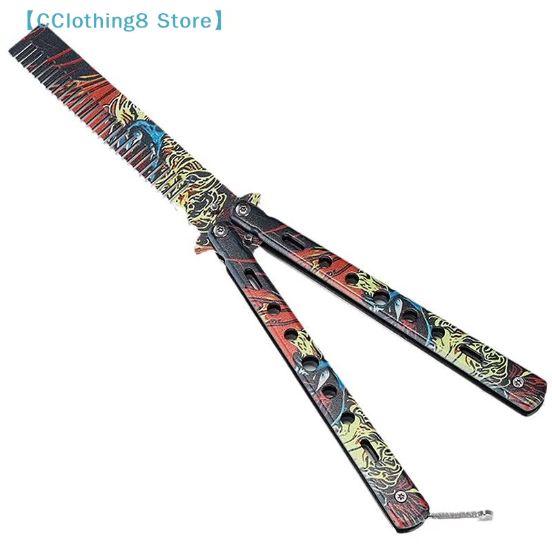 Galaxy Pattern Stainless Steel Butterfly Knife Comb Beard Moustache Brush Foldable Comb Salon Hairdressing Hair Grooming