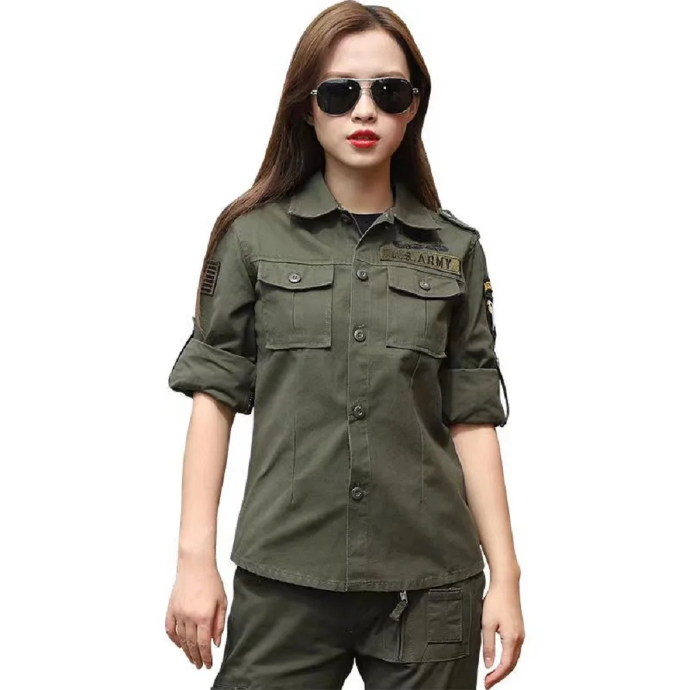 Women Military Camouflage Blouses Ladies Cotton Army Style Combat Tactical Shirts Girl's Casual Streetwear Handsome Tops