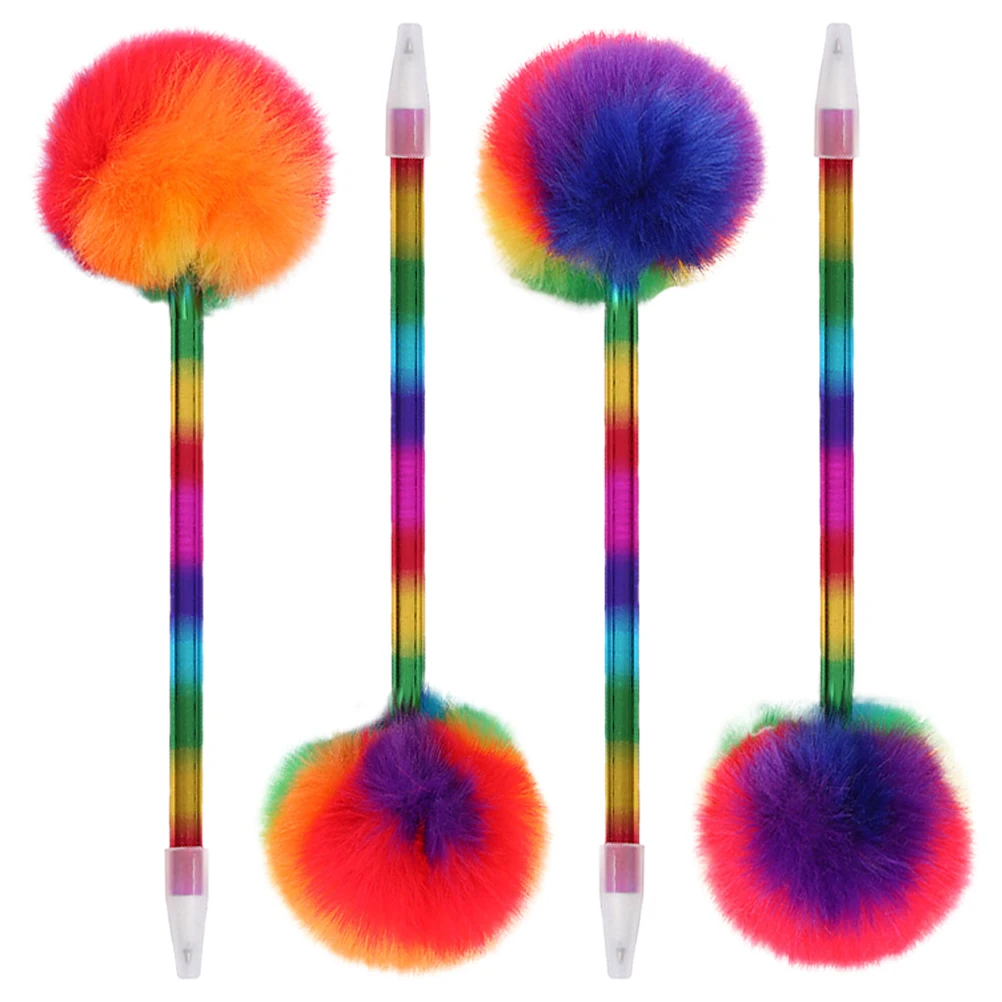 

4 Pcs Colorful Ball Pen Writing Pens Decorative Pompom Girls Cute Cartoon Heart Elegant Style Bright Ballpoint Round