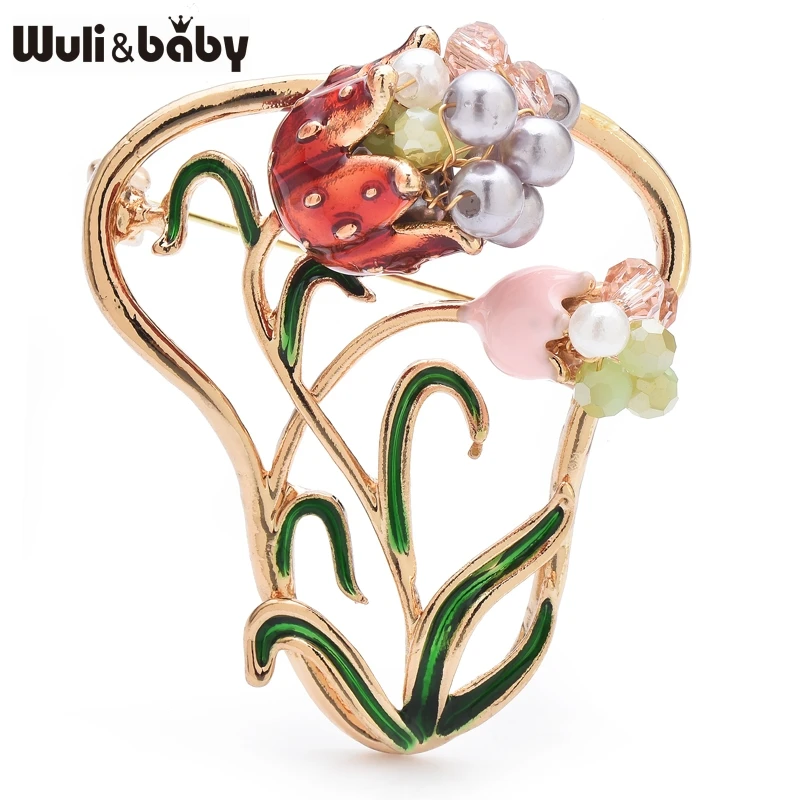 Wuli&baby Handmade Crystal Lily Flower Fan Brooches For Women Lady 2-color Enamel National Style Office Party Brooch Pins Gifts