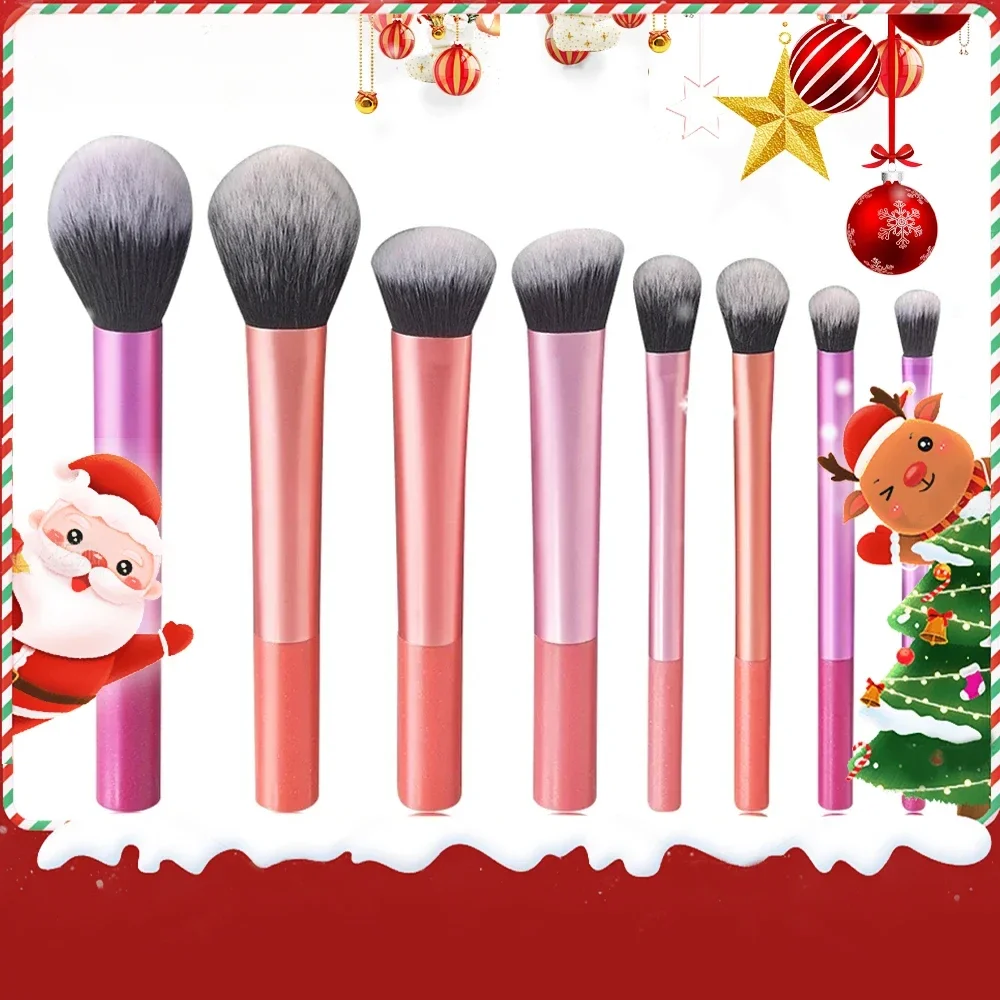 Regalo di Natale 8 pezzi Kit di pennelli per trucco Capelli sintetici morbidi Pennelli per trucco Fondotinta Blush Ombretto Strumenti per trucco cosmetico