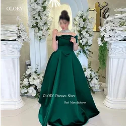 OLOEY Shiny Crystal Diamond Emerald Green Evening Dresses High Neck Beads Satin Dubai Arabic Women Formal Occasion Prom Gowns