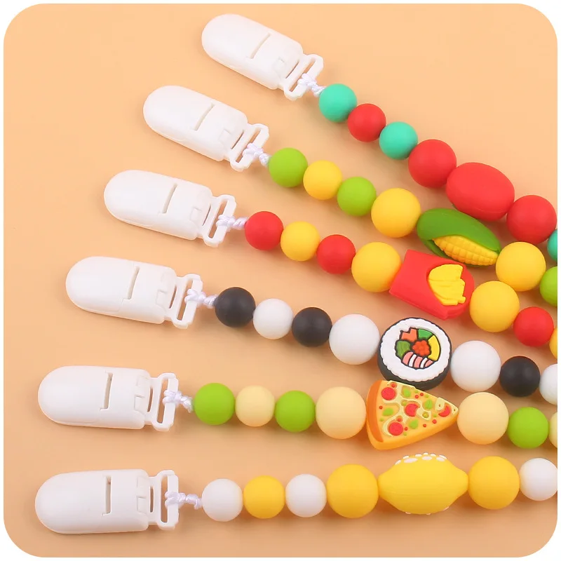 Cartoon Fruit Watermelon Silicone Teether Pendant Beaded Pacifier Clip Chain Baby Boy Girl Dummy Feeding Clip Soother Chain Gift image 3