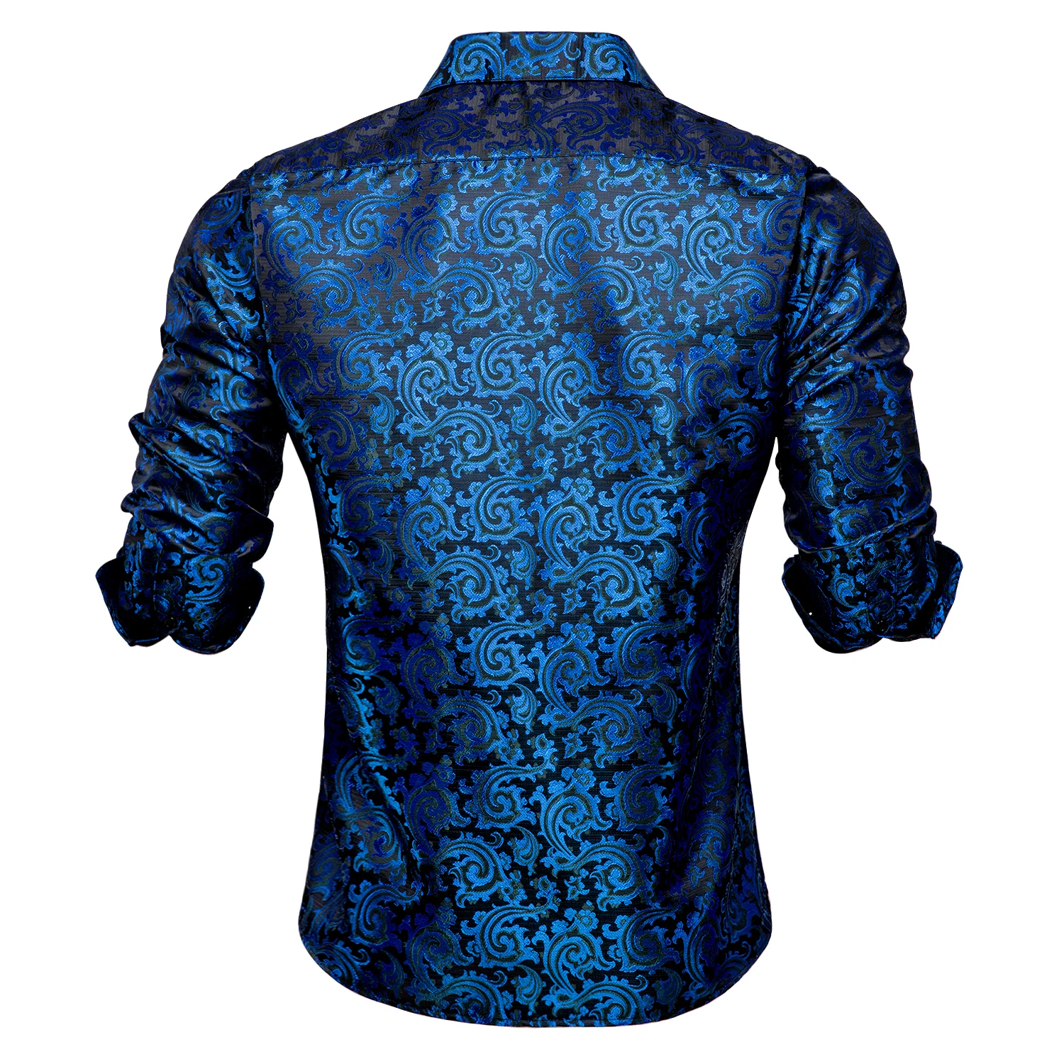 Hi-Tie Navy Blue Mens Shirts Long Sleeve Dress Causal Shirt Blouse for Male Wedding Gift Party Ofiice Work High Quality